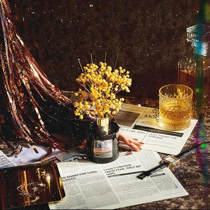 COCORRÍNA Reed Diffuser - Midnight New York 6.7 Fl.oz Reed Diffuser Set with 8 Sticks & Preserved Baby's Breath, Reed Diffuser for Home Bathroom Shelf Decor