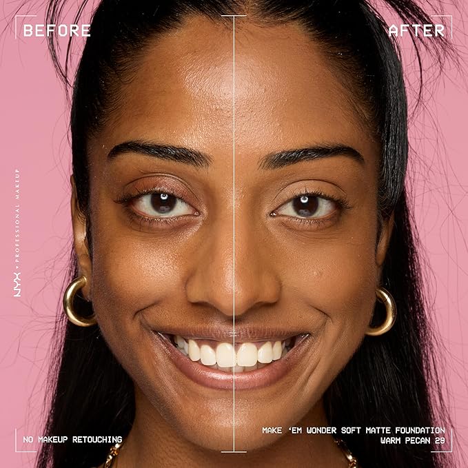 NYX PROFESSIONAL MAKEUP Make 'Em Wonder Liquid Foundation, 24HR Foundation Makeup With A Soft Matte Finish, Buildable Full Coverage - 29 Warm Pecan