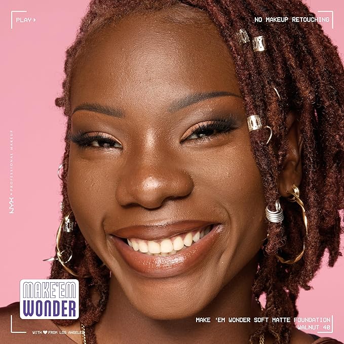 NYX PROFESSIONAL MAKEUP Make 'Em Wonder Liquid Foundation, 24HR Foundation Makeup With A Soft Matte Finish, Buildable Full Coverage - 40 Walnut