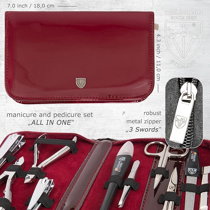 3 Swords Germany - brand quality 10 piece manicure pedicure grooming kit set for professional finger & toe nail care scissors clipper fashion leather case in gift box, Made by 3 Swords (6226)