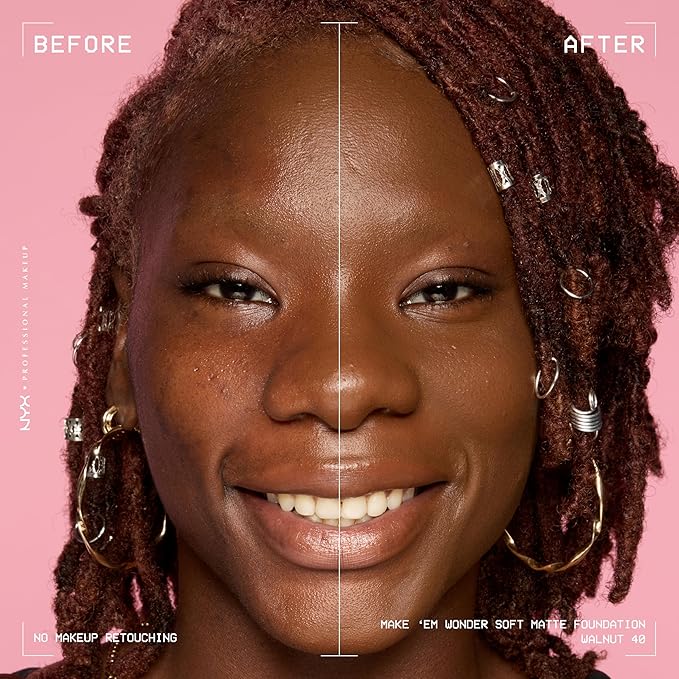 NYX PROFESSIONAL MAKEUP Make 'Em Wonder Liquid Foundation, 24HR Foundation Makeup With A Soft Matte Finish, Buildable Full Coverage - 40 Walnut