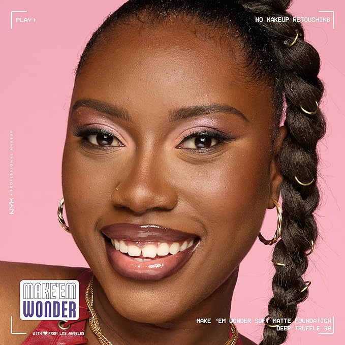 NYX PROFESSIONAL MAKEUP Make 'Em Wonder Liquid Foundation, 24HR Foundation Makeup With A Soft Matte Finish, Buildable Full Coverage - 38 Deep Truffle