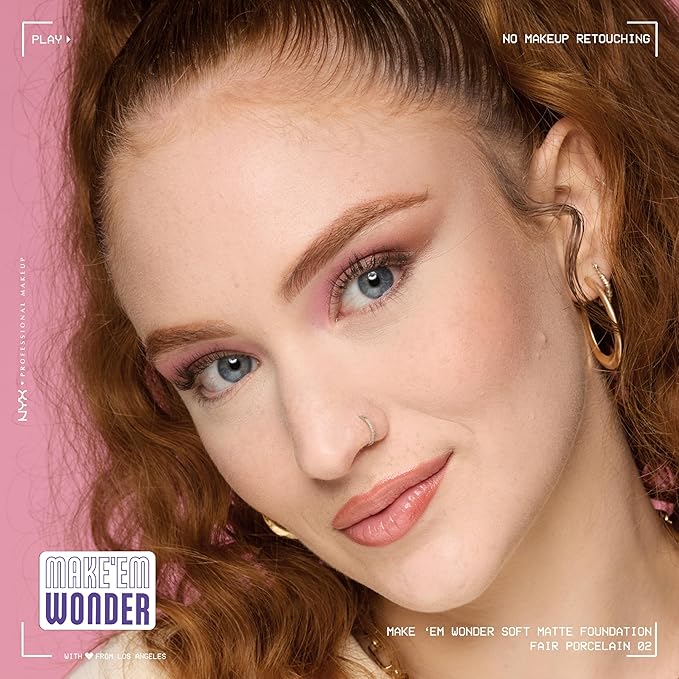 NYX PROFESSIONAL MAKEUP Make 'Em Wonder Liquid Foundation, 24HR Foundation Makeup With A Soft Matte Finish, Buildable Full Coverage - 02 Fair Porcelain