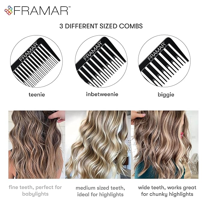 FRAMAR Dreamweaver Highlight Comb Set - Professional Highlighting Comb With Parting Tip, Foiling Combs For Highlighting, Highlight Combs For Highlighting – 3 Pack Black