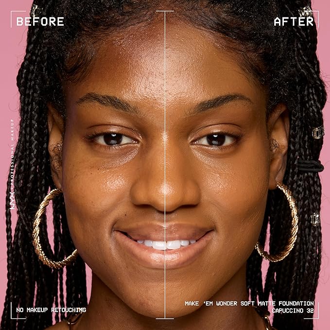 NYX PROFESSIONAL MAKEUP Make 'Em Wonder Liquid Foundation, 24HR Foundation Makeup With A Soft Matte Finish, Buildable Full Coverage - 32 Cappuccino