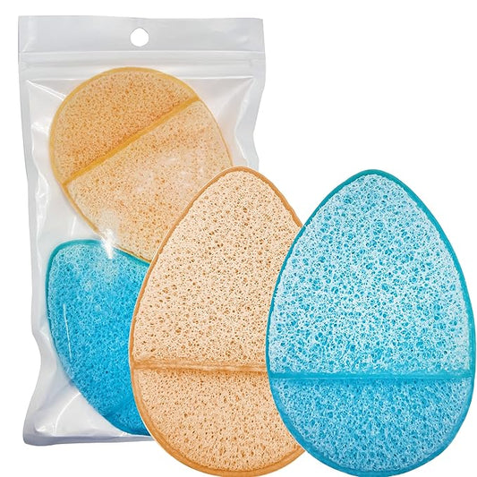 2 Pack Facial Sponge for Daily Deep Cleansing and Regular Exfoliating, Reusable Makeup Remover (Blue+Yellow)