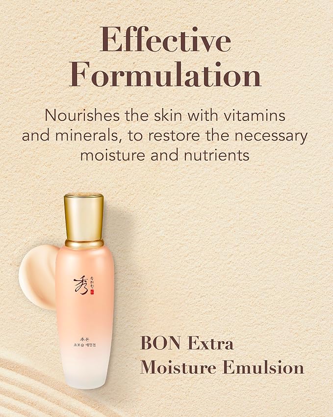 Sooryehan Bon Extra Moisture Emulsion (130ml /4.39 Fl Oz) - Korean Skincare, Luxury Premium High-end Moisture Emulsion Lotion by LG BEAUTY. Lightweight but Nourishing,