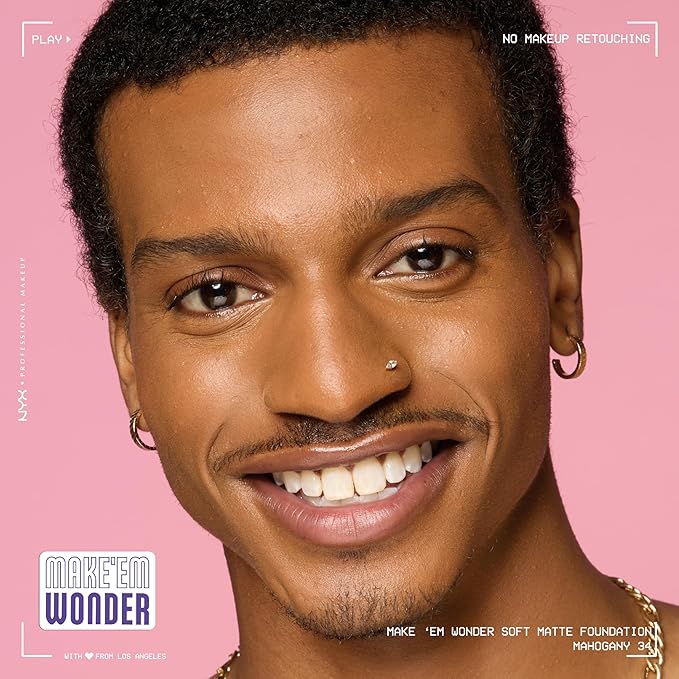 NYX PROFESSIONAL MAKEUP Make 'Em Wonder Liquid Foundation, 24HR Foundation Makeup With A Soft Matte Finish, Buildable Full Coverage - 34 Mahogany