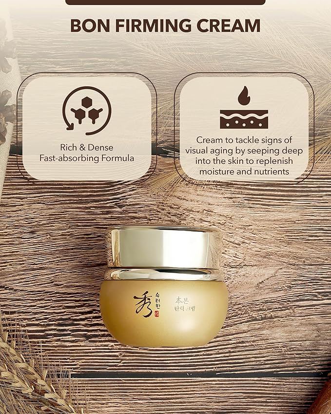 Sooryehan Bon (Firming Cream, 2.5fl oz) - Tighten & Nourish, Korean Skin Care. Elasticity Care Moisturizer for Face, Neck by LG Beauty. Ginseng, Ginsenocide, Amino Acids.