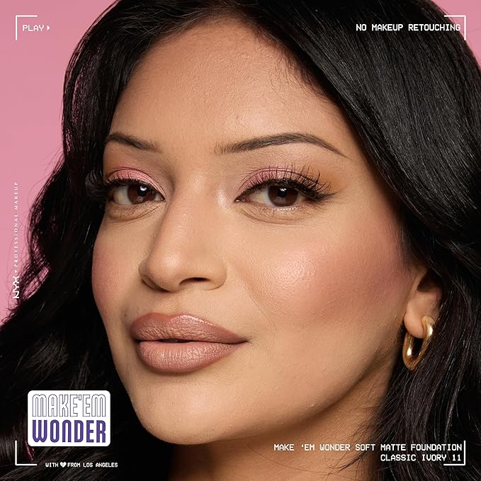 NYX PROFESSIONAL MAKEUP Make 'Em Wonder Liquid Foundation, 24HR Foundation Makeup With A Soft Matte Finish, Buildable Full Coverage - 11 Classic Ivory