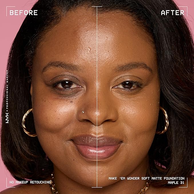 NYX PROFESSIONAL MAKEUP Make 'Em Wonder Liquid Foundation, 24HR Foundation Makeup With A Soft Matte Finish, Buildable Full Coverage - 31 Maple