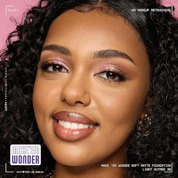 NYX PROFESSIONAL MAKEUP Make 'Em Wonder Liquid Foundation, 24HR Foundation Makeup With A Soft Matte Finish, Buildable Full Coverage - 30 Light Nutmeg