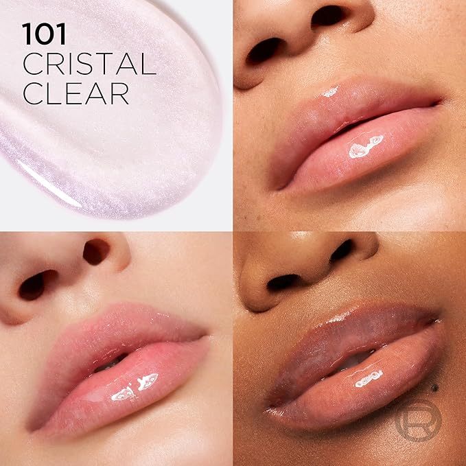 L'Oreal Paris Plump Ambition Hyaluron Lip Oil, 24 HR Lip Gloss with Hyaluronic Acid, Volumizing Formula with Glass-Like Shine, Cristal Clear 101, 0.16 Fl Oz