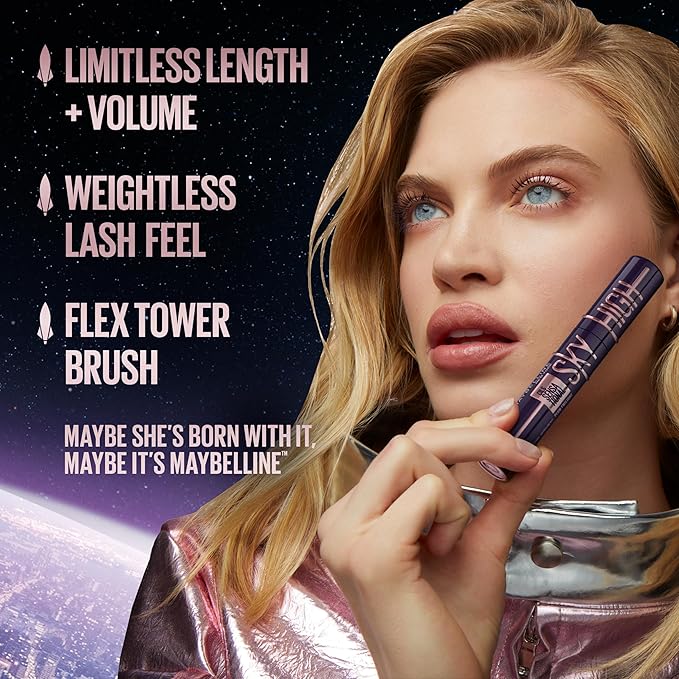 Maybelline Lash Sensational Sky High Waterproof Mascara Makeup, Volumizing, Lengthening, Defining, Curling, Multiplying, Buildable Formula, Very Black, 1 Count