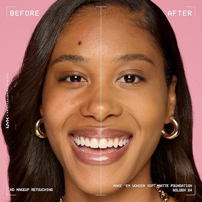 NYX PROFESSIONAL MAKEUP Make 'Em Wonder Liquid Foundation, 24HR Foundation Makeup With A Soft Matte Finish, Buildable Full Coverage - 24 Golden