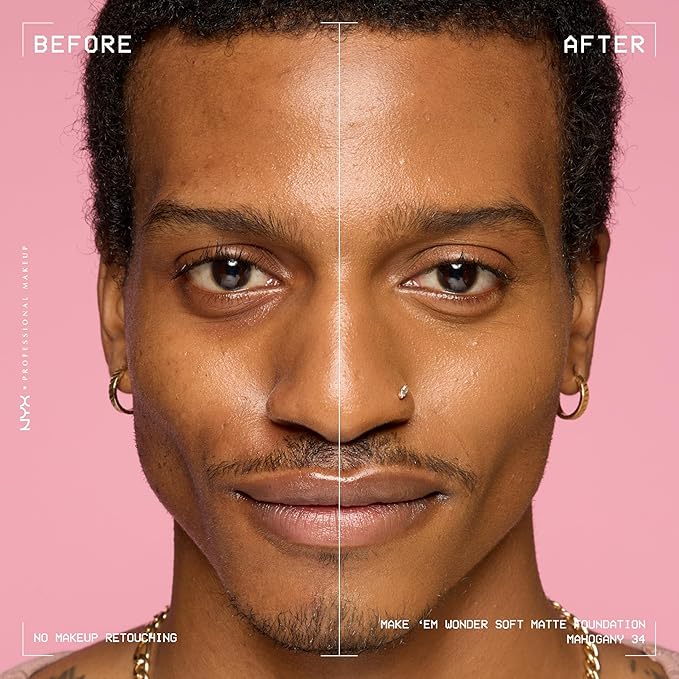 NYX PROFESSIONAL MAKEUP Make 'Em Wonder Liquid Foundation, 24HR Foundation Makeup With A Soft Matte Finish, Buildable Full Coverage - 34 Mahogany