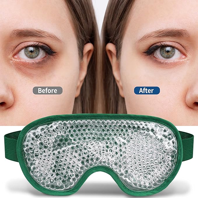 Cooling Eye Mask with Gel Bead, Reusable Cold Compress Ice Pack Sleeping Eye Cooling Pads for After Eyelid Surgery, Puffiness, Puffy Eyes, Headache, Migraine Relief(Dark Green)