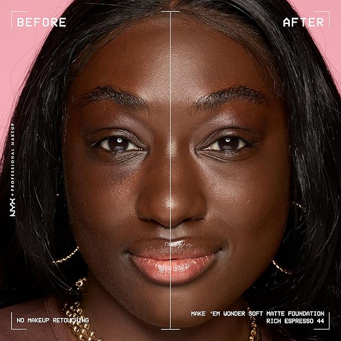 NYX PROFESSIONAL MAKEUP Make 'Em Wonder Liquid Foundation, 24HR Foundation Makeup With A Soft Matte Finish, Buildable Full Coverage - 44 Rich Espresso