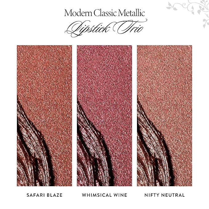 LAURA GELLER NEW YORK Modern Classic Metallic Lipstick Trio - Safari Blaze, Whimsical Wine, Nifty Netural - Metallic Finish