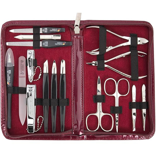 3 Swords Germany - brand quality 16 piece manicure pedicure grooming kit set for professional finger & toe nail care scissors clipper synthetic leather case in gift box, Made in Germany
