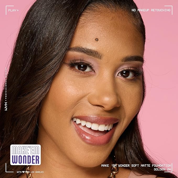 NYX PROFESSIONAL MAKEUP Make 'Em Wonder Liquid Foundation, 24HR Foundation Makeup With A Soft Matte Finish, Buildable Full Coverage - 24 Golden