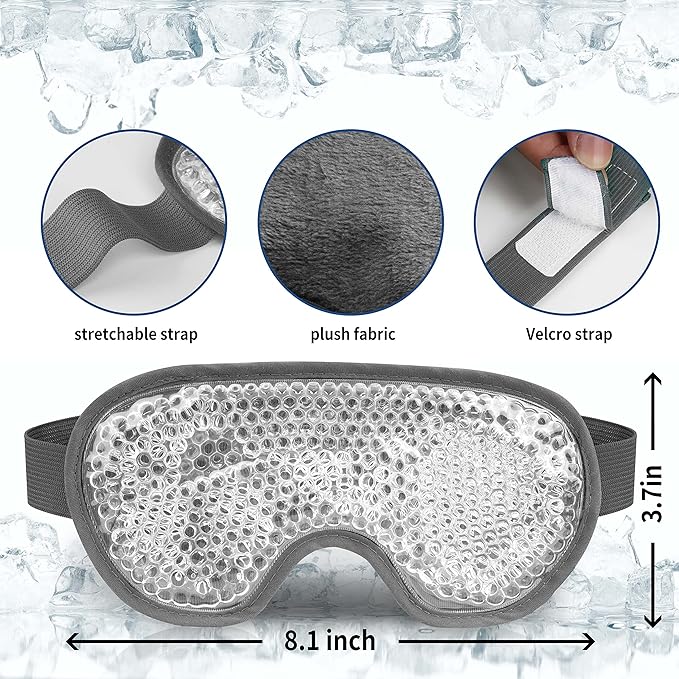 Cooling Eye Mask with Gel Bead, Reusable Cold Compress Ice Pack Sleeping Eye Cooling Pads for After Eyelid Surgery, Puffiness, Puffy Eyes, Headache, Migraine Relief(Grey)