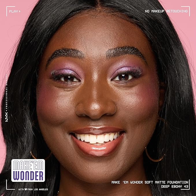 NYX PROFESSIONAL MAKEUP Make 'Em Wonder Liquid Foundation, 24HR Foundation Makeup With A Soft Matte Finish, Buildable Full Coverage - 43 Deep Ebony