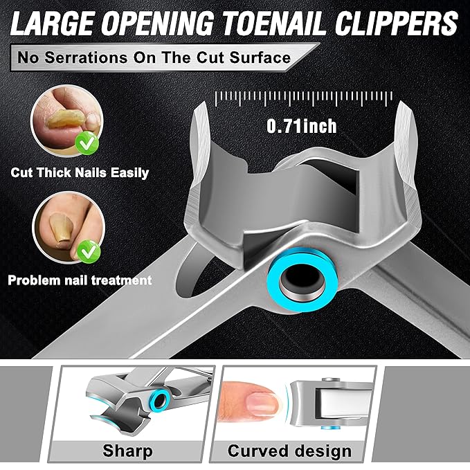 Toenail Clippers for Seniors Thick Toenails, Aucurwen Heavy Duty Toe Nail Clippers Adult Thick Nails Long Handle, Large Toenail Clippers for Thick Nails 7Pcs(Orange)