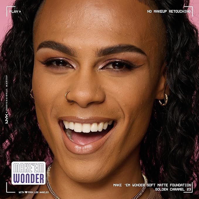 NYX PROFESSIONAL MAKEUP Make 'Em Wonder Liquid Foundation, 24HR Foundation Makeup With A Soft Matte Finish, Buildable Full Coverage - 23 Golden Caramel