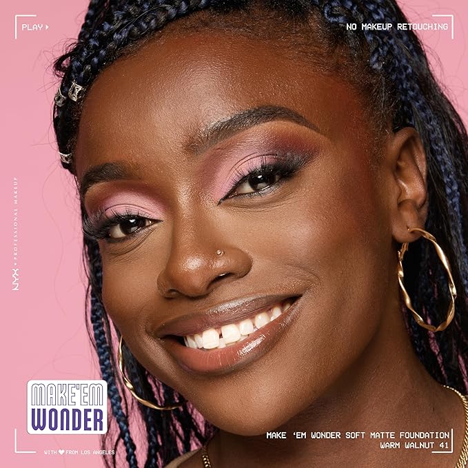 NYX PROFESSIONAL MAKEUP Make 'Em Wonder Liquid Foundation, 24HR Foundation Makeup With A Soft Matte Finish, Buildable Full Coverage - 41 Warm Walnut