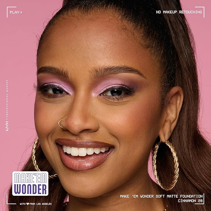 NYX PROFESSIONAL MAKEUP Make 'Em Wonder Liquid Foundation, 24HR Foundation Makeup With A Soft Matte Finish, Buildable Full Coverage - 28 Cinnamon