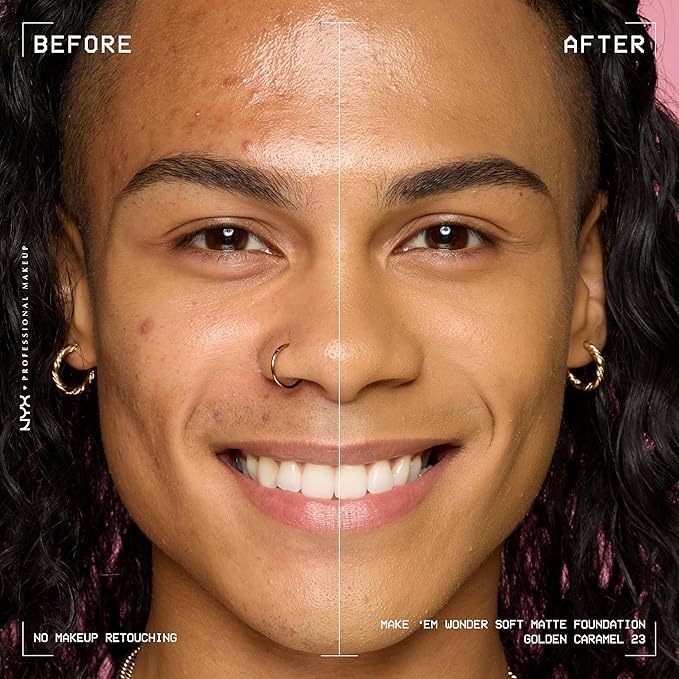 NYX PROFESSIONAL MAKEUP Make 'Em Wonder Liquid Foundation, 24HR Foundation Makeup With A Soft Matte Finish, Buildable Full Coverage - 23 Golden Caramel