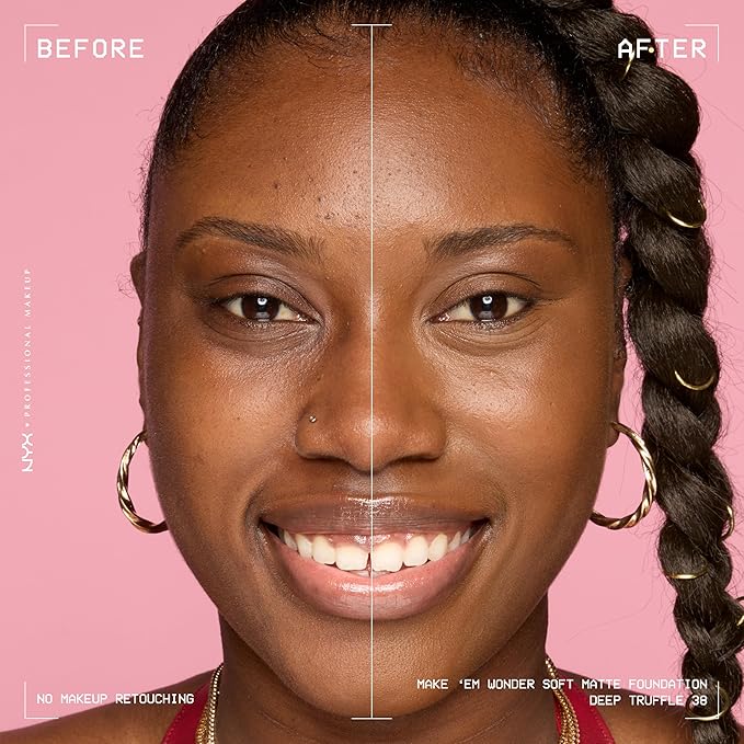 NYX PROFESSIONAL MAKEUP Make 'Em Wonder Liquid Foundation, 24HR Foundation Makeup With A Soft Matte Finish, Buildable Full Coverage - 38 Deep Truffle