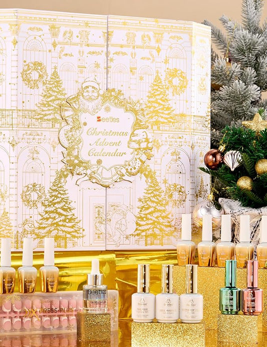 beetles Gel Polish Gilded Boutique Christmas Advent Calendar – 24 Luxury Days of Gel Nail Polish Colors, Premium Gifts Box with Cat Eye Gel, Nail Care Tools & Mini UV Lamp for Women Holiday Gifting