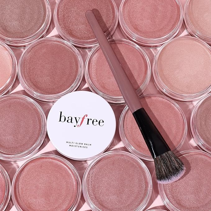 bayfree Multi Cream Blush & Blush Brush Set, Korean Makeup Blush for Cheeks, Multi-Use Face Balm, Lightweight & Hydrating, Blendable Color, Non-Greasy, Soft Bristles for Radiant Finish (Pink Sakura)