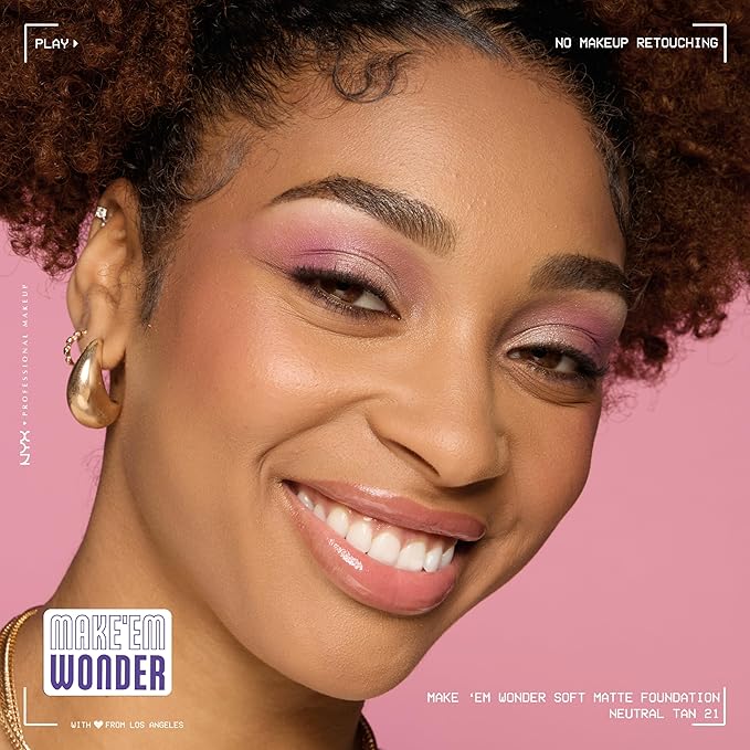 NYX PROFESSIONAL MAKEUP Make 'Em Wonder Liquid Foundation, 24HR Foundation Makeup With A Soft Matte Finish, Buildable Full Coverage - 21 Neutral Tan